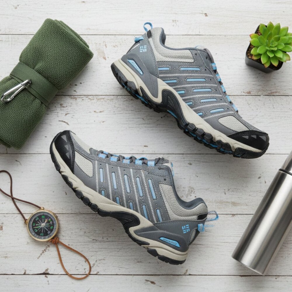 Columbia Women’s Gray and Blue Techlite Hiking Trail Shoes